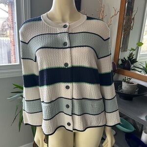 ANN TAYLOR Striped Button Down Cardigan Sweater ~ XL